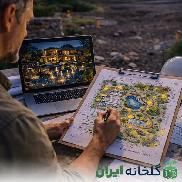 نور و اب از المان های محوطه سازی ویلا نور و اب از المان های محوطه سازی ویلا